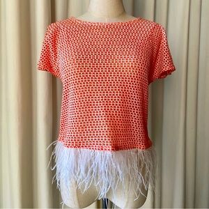 Anthropologie - Eva Franco | Orange/White Feathered Top | XS